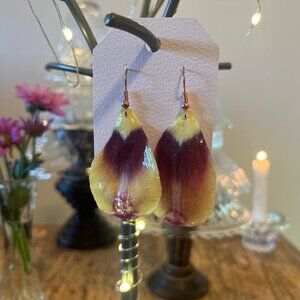 Real Tulip Petal Earrings -  Rose Gold Hypoallergenic Hooks 🌷✨